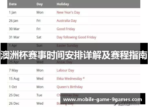 澳洲杯赛事时间安排详解及赛程指南